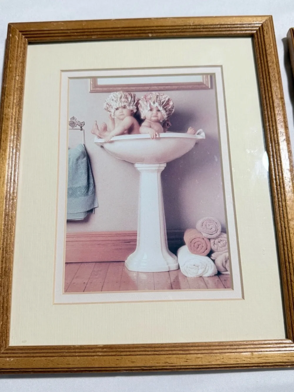 Vintage Framed Anne Geddes Bathroom Wall Artwork  Set Of 3 wood Frames 1990’s
